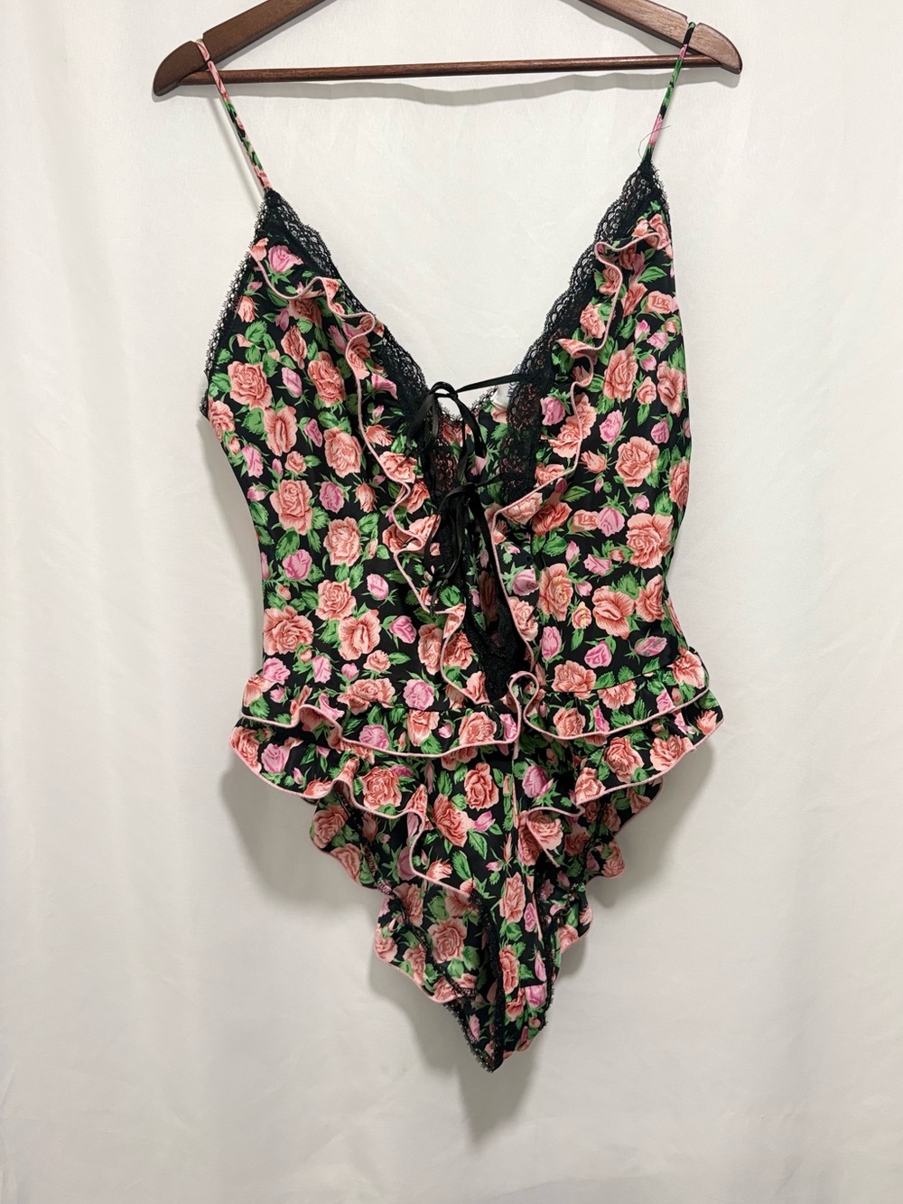 Vintage Lily of France Floral Lace Teddy Romper L USA Made